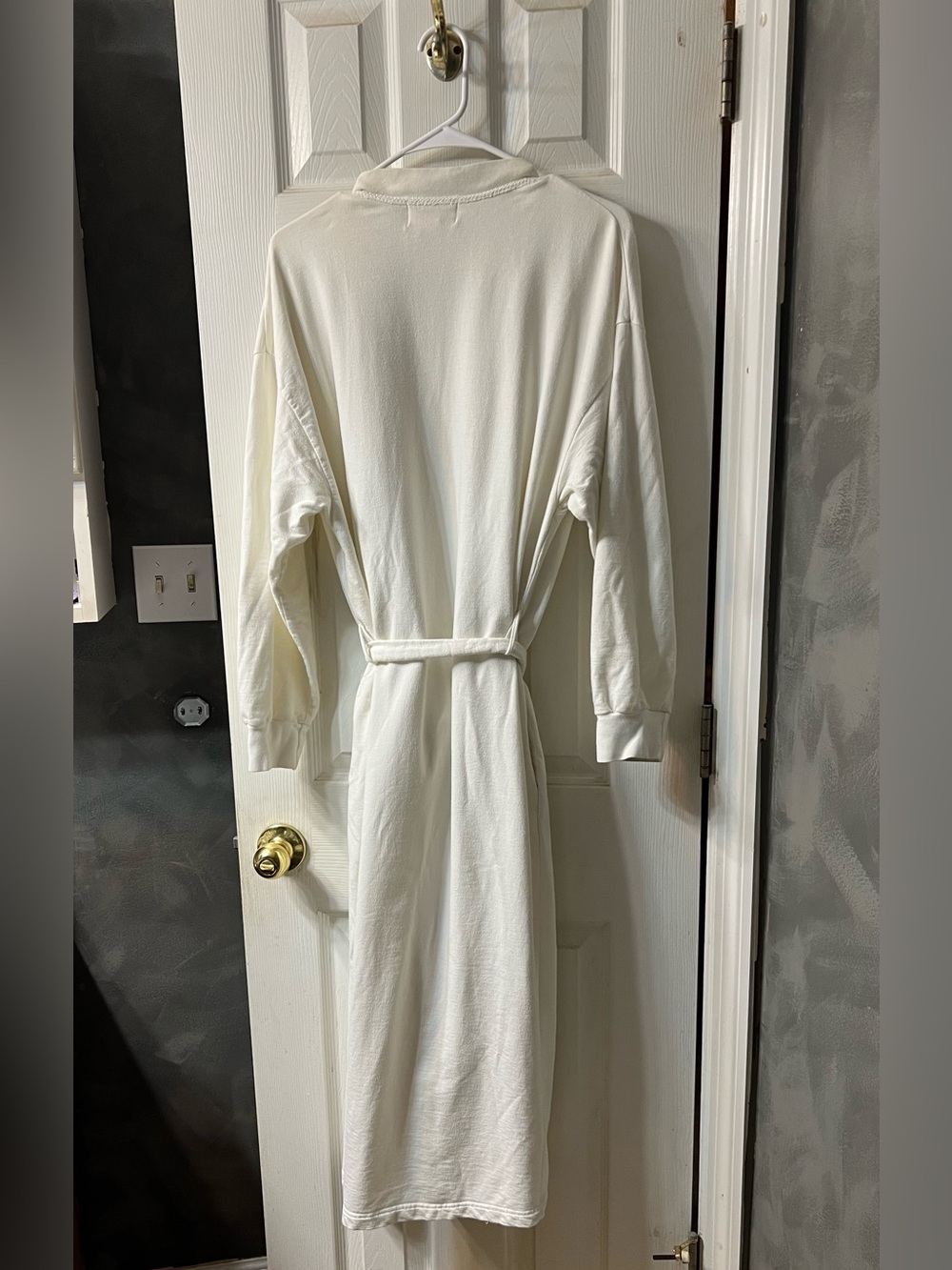 Vintage 80s Aria 100% Cotton Knit Wrap Robe Embroidered Floral, Pockets Womens M - Picture 7 of 7